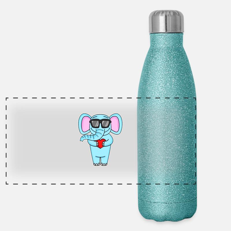 Elefant mit Herz und Brille Panorama Glitzer Isolierflasche 500 ml