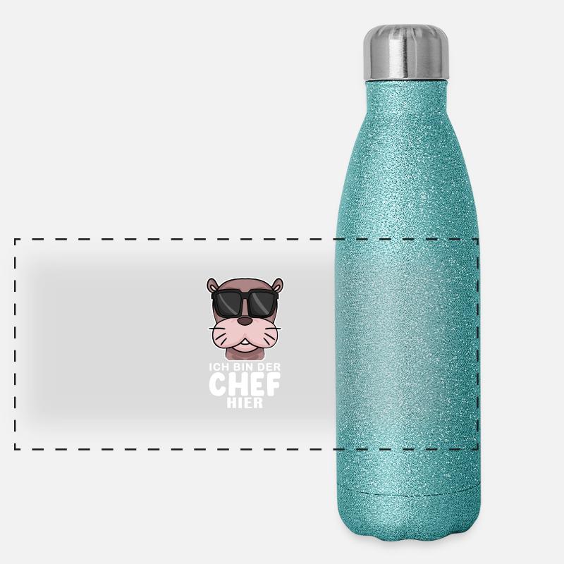 Chef Spruch mit Seelöwe Motiv Panorama Glitzer Isolierflasche 500 ml