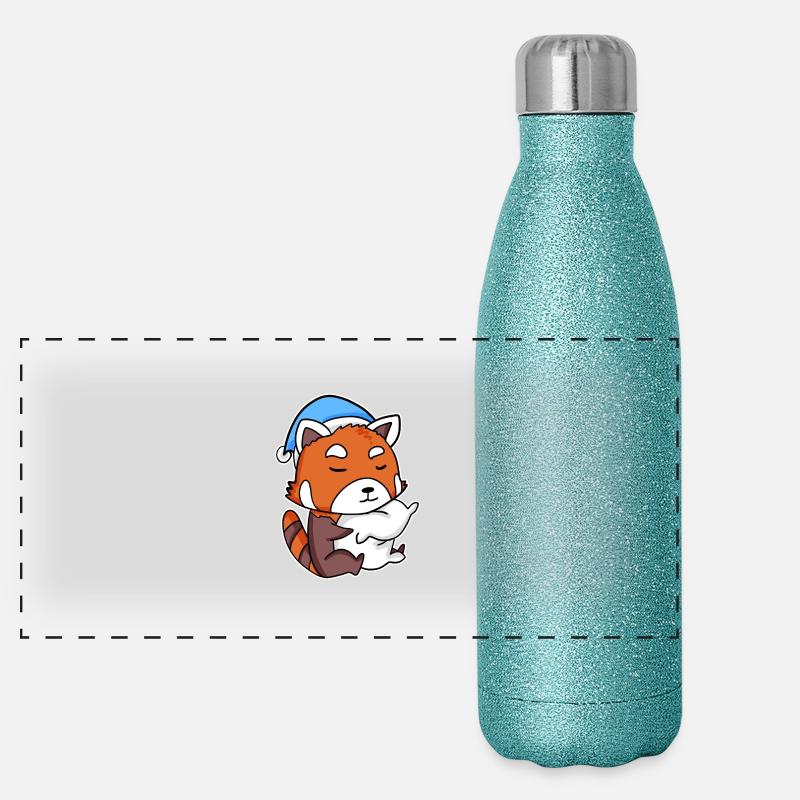 Western Little Panda with Pillow and Sleeping Hat Panoramic Glitter Thermal Bottle 500 ml