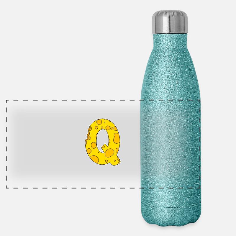 Buchstabe Q - Anfangsbuchstabe Q - Käse Motiv Panorama Glitzer Isolierflasche 500 ml
