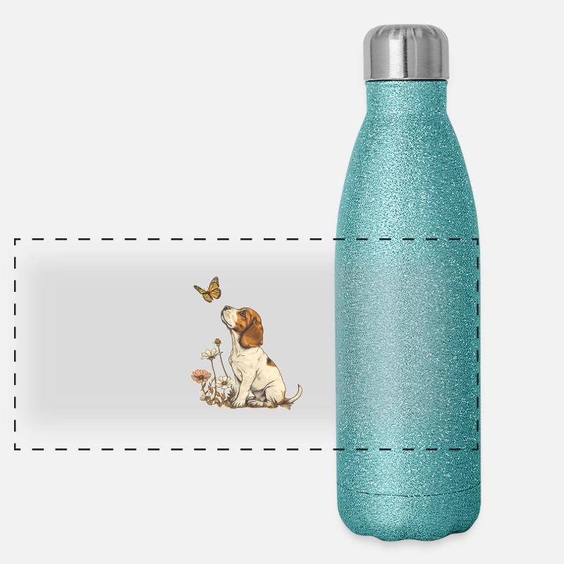 Beagle et papillon Gourde isotherme panoramique pailletée 500 ml
