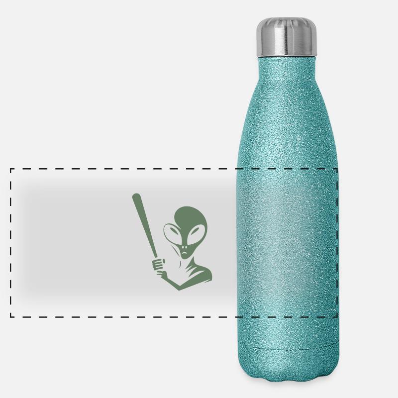Alien Baseball Player Silhouette Minimalist Panoramic Glitter Thermal Bottle 500 ml