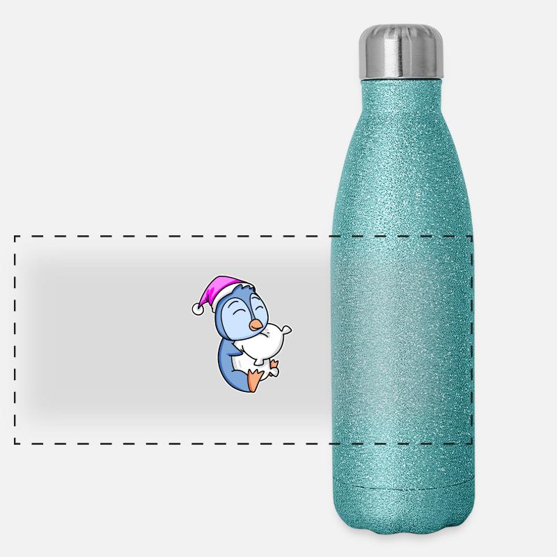 Pinguin Müde Ausschlafen Schlafen Mädchen Panorama Glitzer Isolierflasche 500 ml