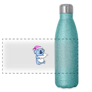 Koala Bear Tired Sleeping Sleeping Girl - Panoramic Glitter Thermal Bottle 500 ml - blue glitter - Front
