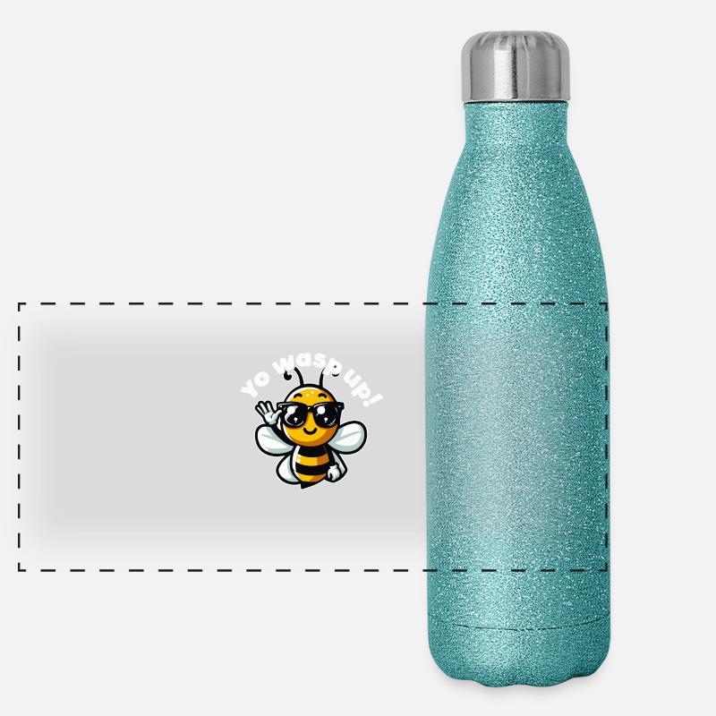 Yo Wasp Up Funny Pun for insect lovers Entomology Panoramic Glitter Thermal Bottle 500 ml