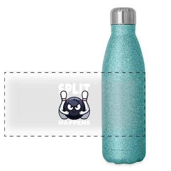 Split Happens Bowling Funny bowling ball two pins - Panoramic Glitter Thermal Bottle 500 ml - blue glitter - Front