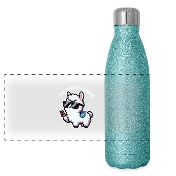 No Probllama Funny Llama Lover Pun for alpaca - Panoramic Glitter Thermal Bottle 500 ml - blue glitter - Front