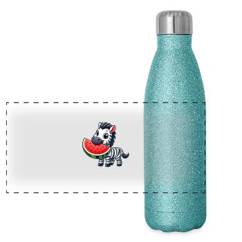 Zebra Melon Watermelon Fruit Fruity - Panoramic Glitter Thermal Bottle 500 ml - blue glitter - Front