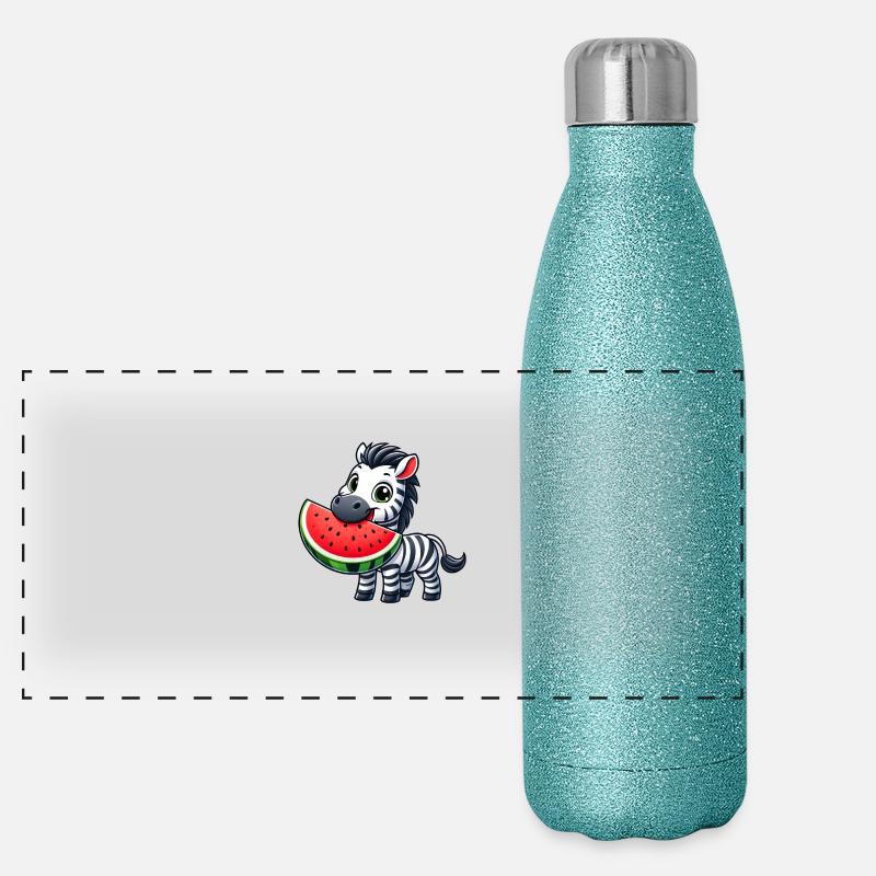 Zebra Melone Wassermelone Frucht Fruchtig Panorama Glitzer Isolierflasche 500 ml