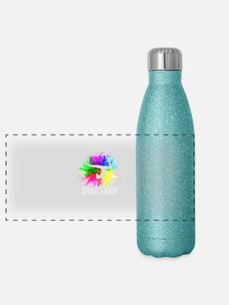 Gymnast Gymnastics Gymnastics Club Aerobic Gymnastics - Panoramic Glitter Thermal Bottle 500 ml - blue glitter - Front