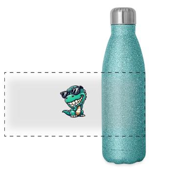 Cooler Dino Trex Cartoon Sonnenbrille schüchternes - Panorama Glitzer Isolierflasche 500 ml - Blau Glitzer - Vorne