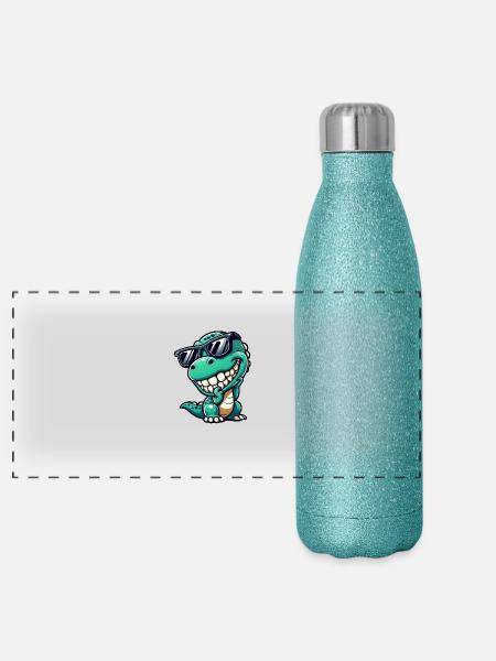 Cool Dino Trex Cartoon Sunglasses Shy - Panoramic Glitter Thermal Bottle 500 ml - blue glitter - Front