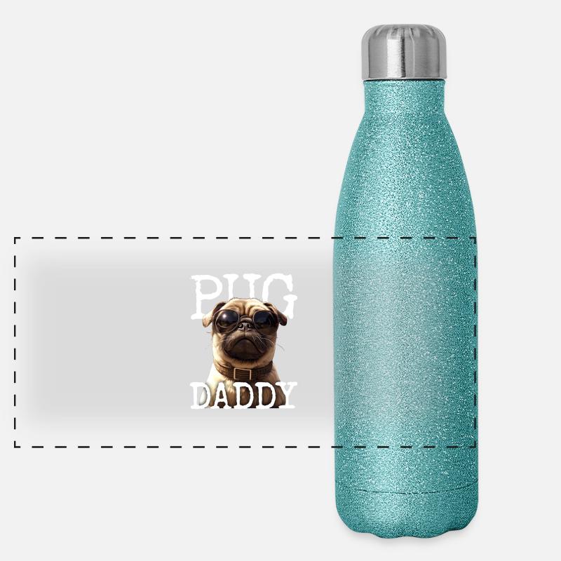 Pug Daddy Mops Papa Vatertag Pug Dad Süßer Mops Panorama Glitzer Isolierflasche 500 ml