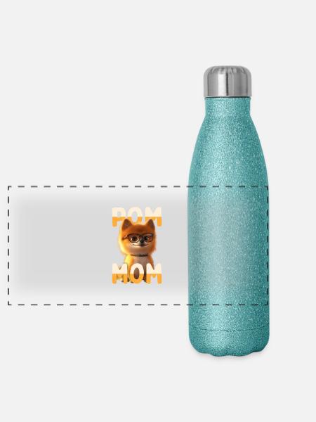 Pom Mom Zwergspitz Mommy Spitz Mama Muttertag Mom - Panorama Glitzer Isolierflasche 500 ml - Blau Glitzer - Vorne
