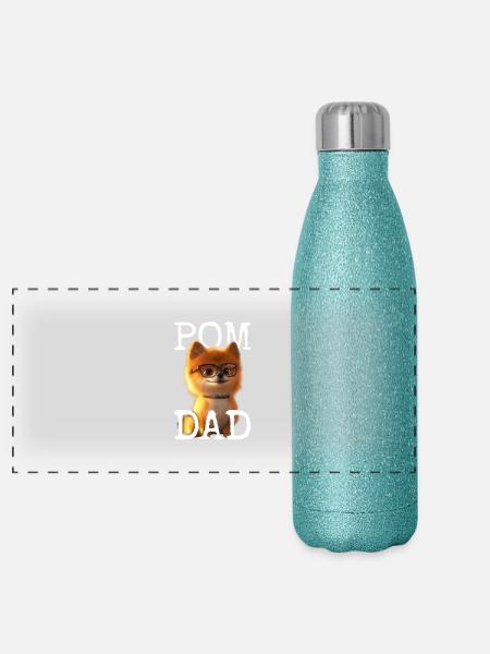 Pom Dad Zwergspitz Daddy Spitz Papa Vatertag Pom - Panorama Glitzer Isolierflasche 500 ml - Blau Glitzer - Vorne