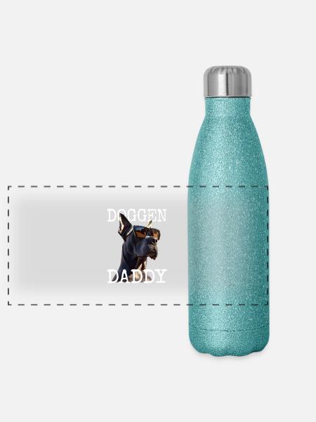 Great Dane Dad Dog Dad Father's Day Great Dane Daddy - Panoramic Glitter Thermal Bottle 500 ml - blue glitter - Front