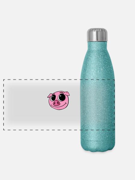 Pig Animal Head - Panoramic Glitter Thermal Bottle 500 ml - blue glitter - Front