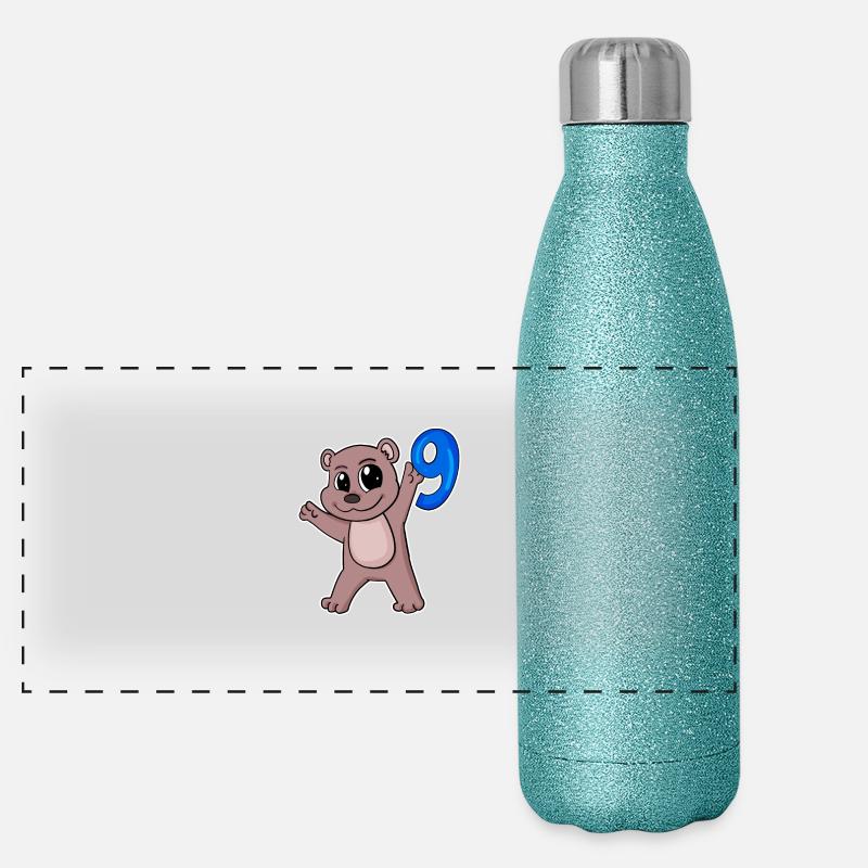 Ours motif 9e anniversaire - 9 ans Gourde isotherme panoramique pailletée 500 ml