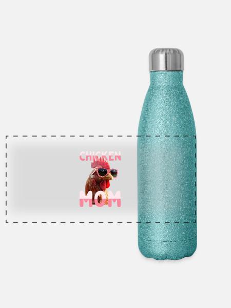 Poulet Maman Poulet Maman Femme du fermier Poules Fête des mères - Gourde isotherme panoramique pailletée 500 ml - paillettes bleues - Devant