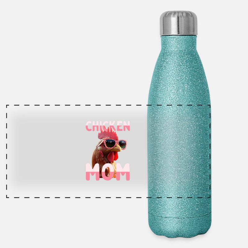Chicken Mom Huhn Mama Bäuerin Muttertag Hühner Panorama Glitzer Isolierflasche 500 ml