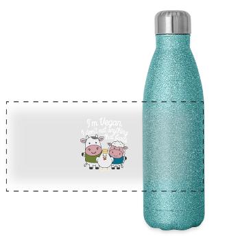 Je suis végétalien Je ne mange rien qui pète - Gourde isotherme panoramique pailletée 500 ml - paillettes bleues - Devant