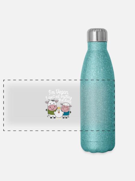 I'm Vegan I Don't Eat Anything That Farts - Panoramic Glitter Thermal Bottle 500 ml - blue glitter - Front