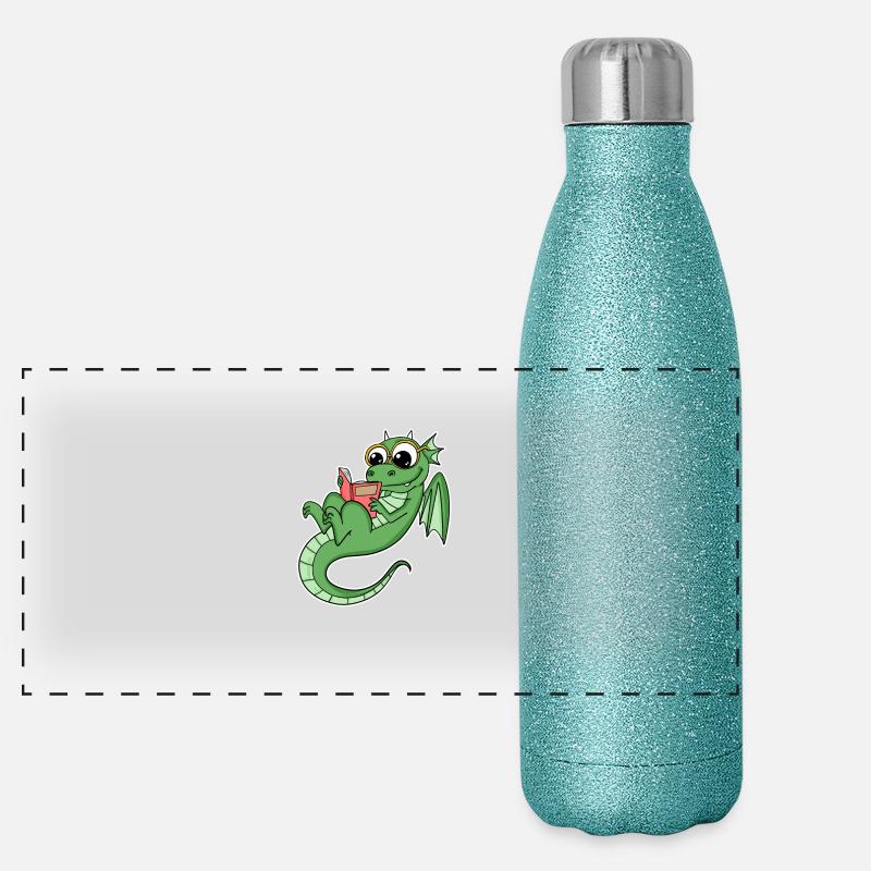 Drache Bücher Buch Lesen Panorama Glitzer Isolierflasche 500 ml