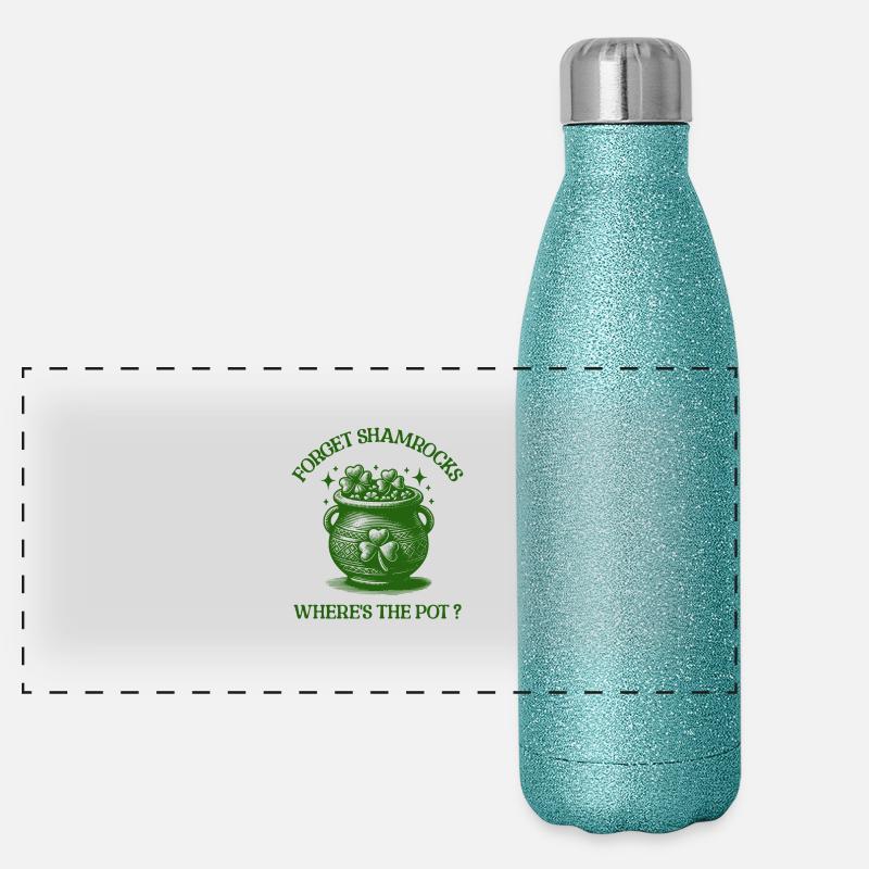 Oubliez les trèfles, où est le pot, lutin heureux Gourde isotherme panoramique pailletée 500 ml