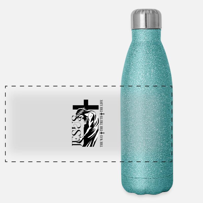 Jésus Le chemin La vérité La vie Le culte chrétien Gourde isotherme panoramique pailletée 500 ml