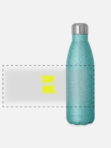 STOP WAR – NO WAR - PEACE - Panoramic Glitter Thermal Bottle 500 ml - blue glitter - Front