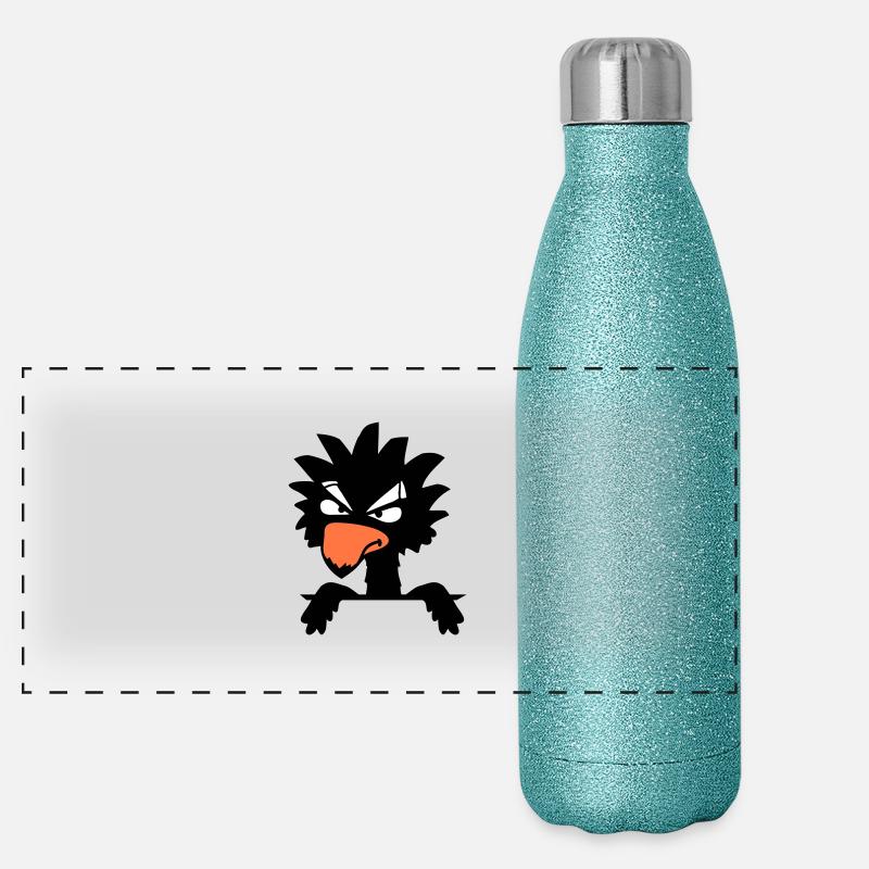 Corbeau oiseau Peeps Mal Cool Drôle Bande dessinée Humour Amusant Gourde isotherme panoramique pailletée 500 ml
