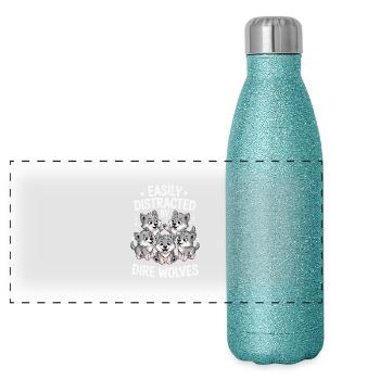 Direwolf Gifts for Wolf Lovers - Panoramic Glitter Thermal Bottle 500 ml - blue glitter - Front