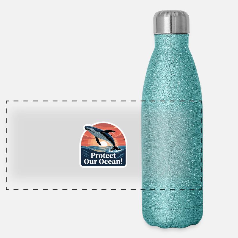WHALES, PROTECT OUR OCEAN Panoramic Glitter Thermal Bottle 500 ml