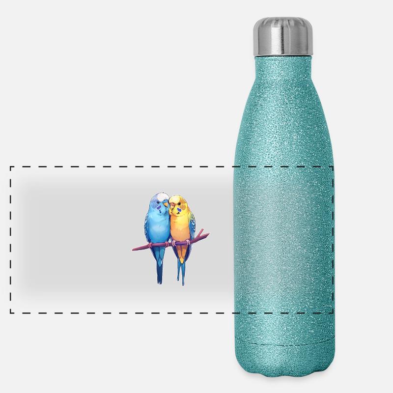 Wellensittiche Panorama Glitzer Isolierflasche 500 ml