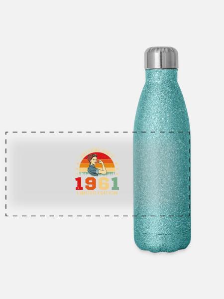 1961 Vintage Retro Birthday Gift - Panoramic Glitter Thermal Bottle 500 ml - blue glitter - Front