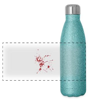 Chiens, vin et true crime – Funny Design - Gourde isotherme panoramique pailletée 500 ml - paillettes bleues - Devant