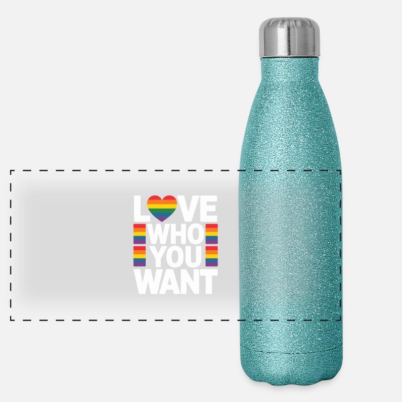 Liebe wen du willst: Regenbogenherz Panorama Glitzer Isolierflasche 500 ml