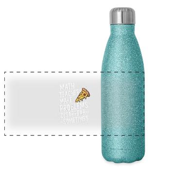 Funny Math Teacher Design Pizza & Problem Solving - Panoramic Glitter Thermal Bottle 500 ml - blue glitter - Front