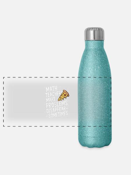 Funny Math Teacher Design Pizza & Problem Solving - Panoramic Glitter Thermal Bottle 500 ml - blue glitter - Front