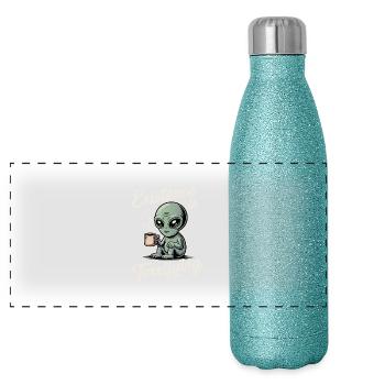 Existence is Terrifying Funny Alien UFO Coffee - Panoramic Glitter Thermal Bottle 500 ml - blue glitter - Front