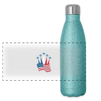 Drapeau patriotique des États-Unis avec un avion à réaction - Gourde isotherme panoramique pailletée 500 ml - paillettes bleues - Devant