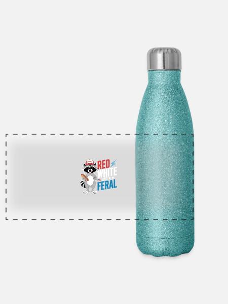 Red White And Feral Waschbär Nationalfeiertag - Panorama Glitzer Isolierflasche 500 ml - Blau Glitzer - Vorne