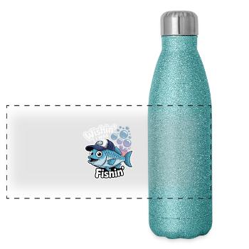 FISH, WISHIN J’ÉTAIS FISHIN - Gourde isotherme panoramique pailletée 500 ml - paillettes bleues - Devant