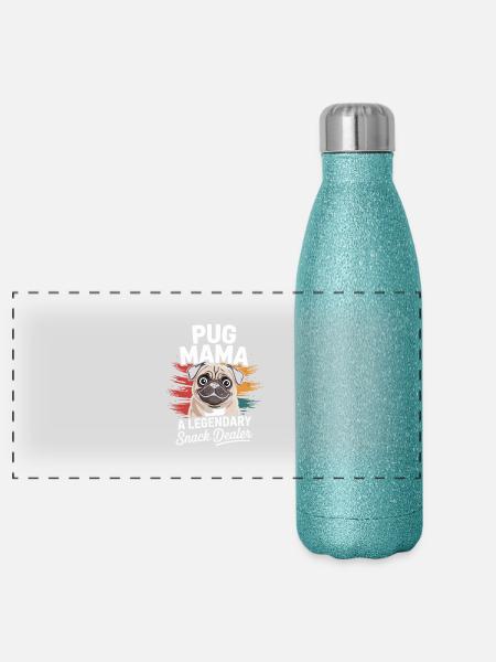 Pug Mama, Legendary Snack Dealer - Panoramic Glitter Thermal Bottle 500 ml - blue glitter - Front