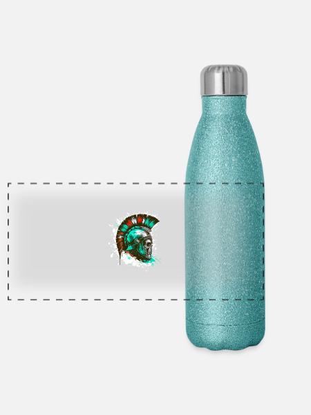 Spartaner Totenkopf Helm - Panorama Glitzer Isolierflasche 500 ml - Blau Glitzer - Vorne