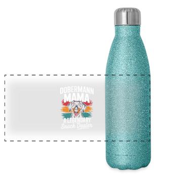 Doberman Mama, Legendary Snack Dealer - Panoramic Glitter Thermal Bottle 500 ml - blue glitter - Front