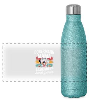 Doberman Mama, Legendary Snack Dealer - Panoramic Glitter Thermal Bottle 500 ml - blue glitter - Front