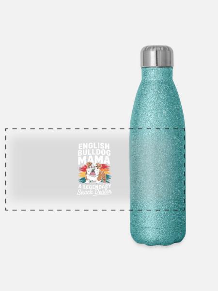 English Bulldog Mama, Legendary Snack Dealer - Panoramic Glitter Thermal Bottle 500 ml - blue glitter - Front
