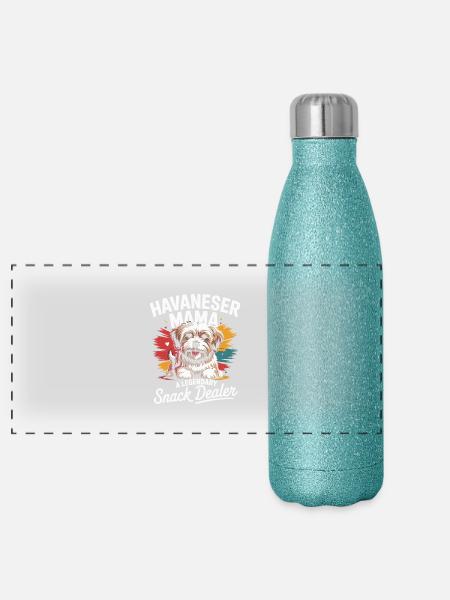 Maman bichon havanaise, vendeuse de snacks légendaire - Gourde isotherme panoramique pailletée 500 ml - paillettes bleues - Devant