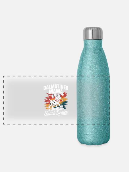 Dalmatiner Mama, Legendärer Snack-Dealer - Panorama Glitzer Isolierflasche 500 ml - Blau Glitzer - Vorne